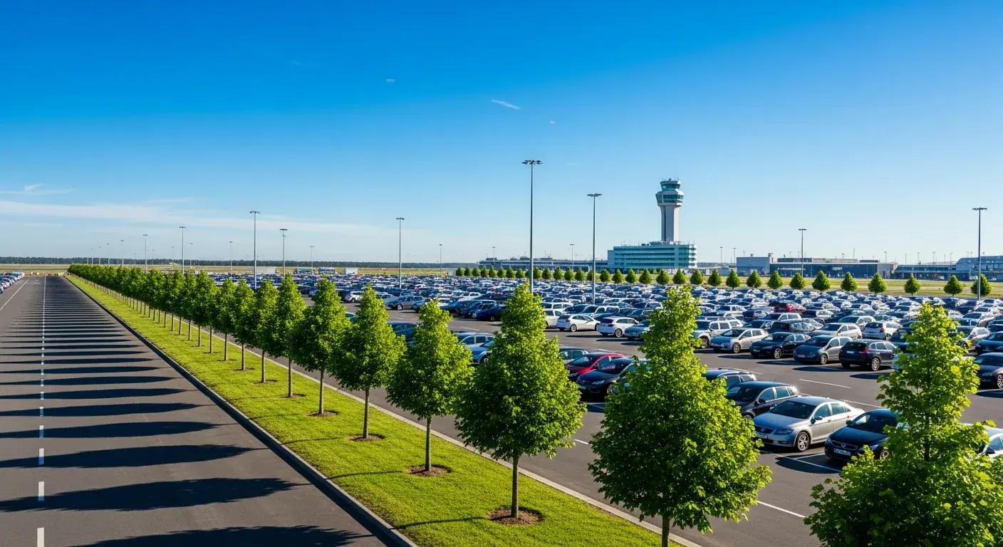 Bordeaux-Mérignac Airport's P4 long-term parking lot with a free shuttle service under the maritime pines