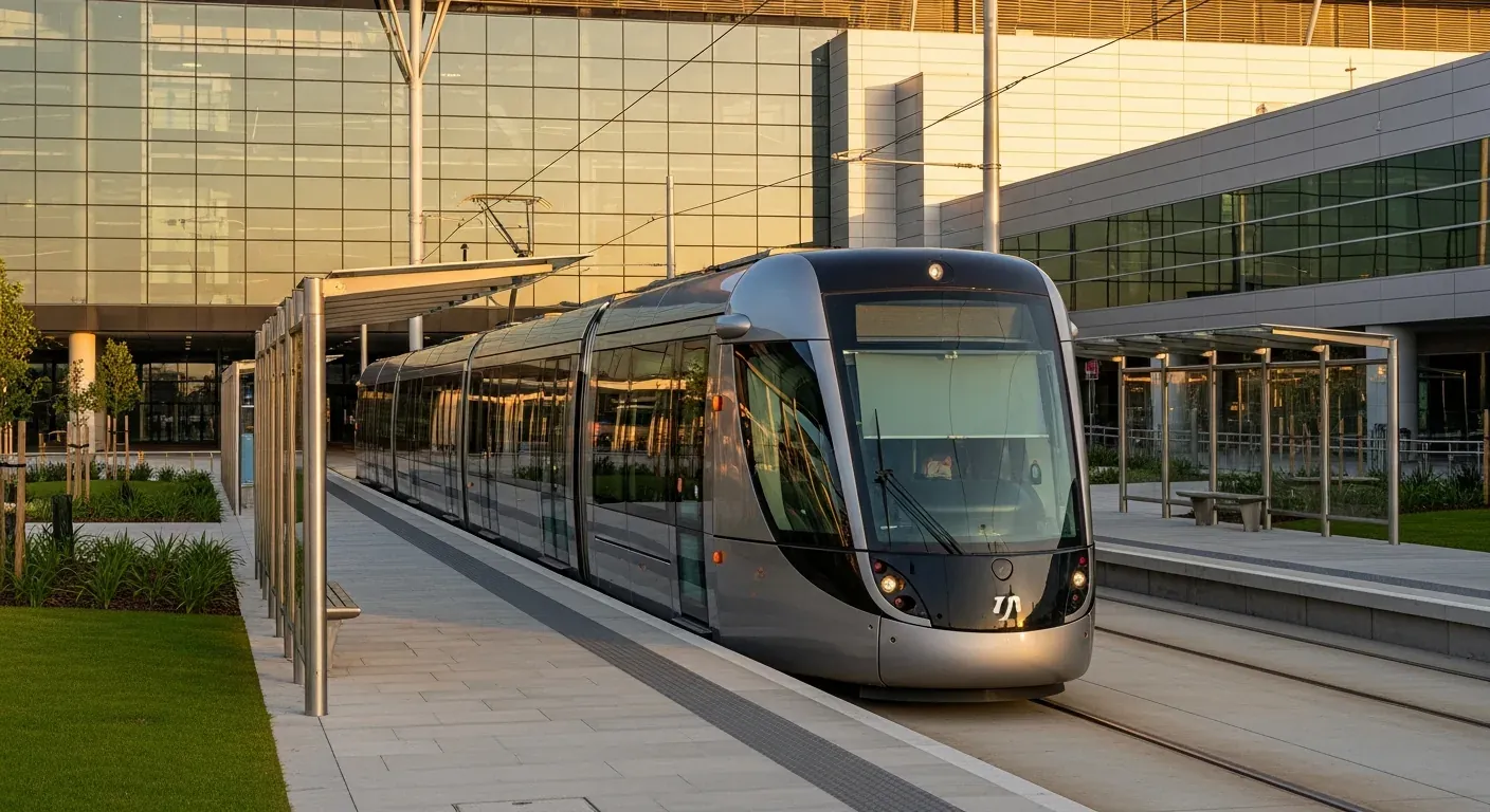 Tram Line A at the Bordeaux-Mérignac Airport station, with a direct connection to downtown