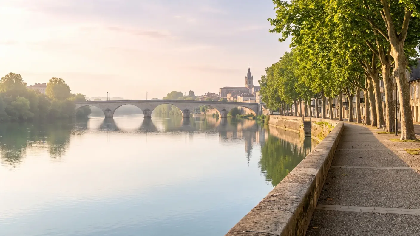 El río Garona y los muelles de Agen: destino del traslado privado desde Burdeos