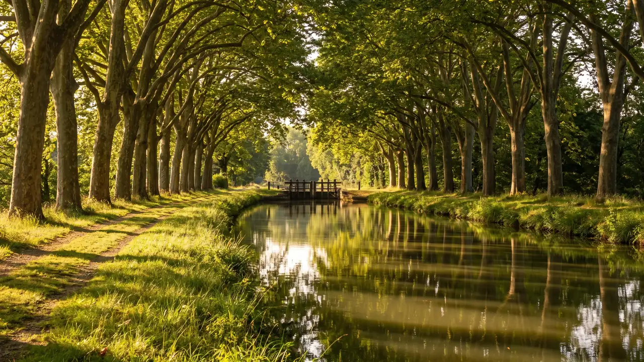 El canal lateral del Garona, cerca de Agen, etapa de un día hacia Moissac y su abadía