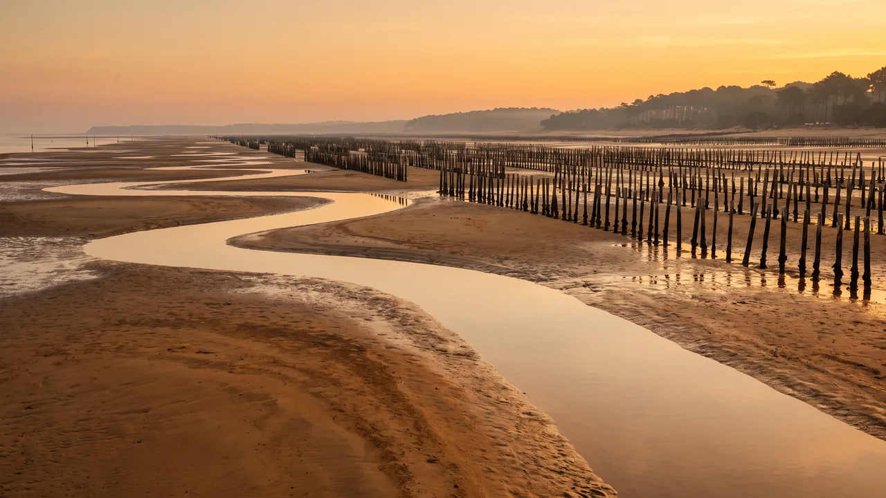La bahía de Arcachon con marea baja en Andernos-les-Bains, en la orilla noreste de Gironda — destino del traslado privado de Burdeos a Andernos-les-Bains