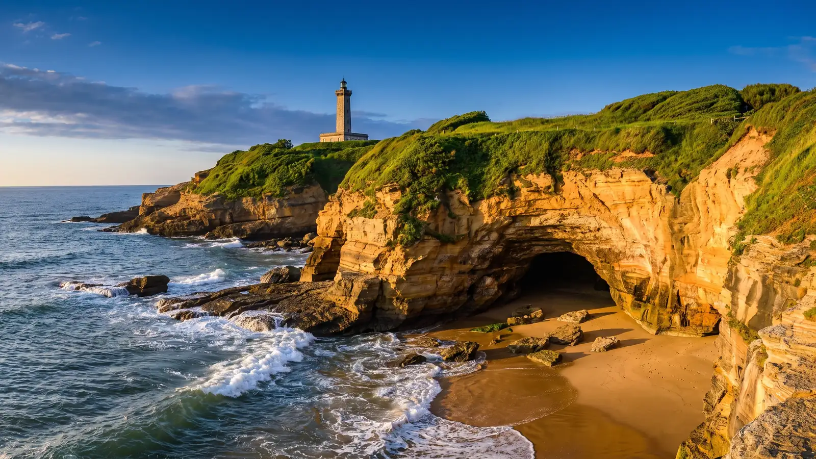 Cueva marina y acantilados de la Chambre d'Amour en Anglet