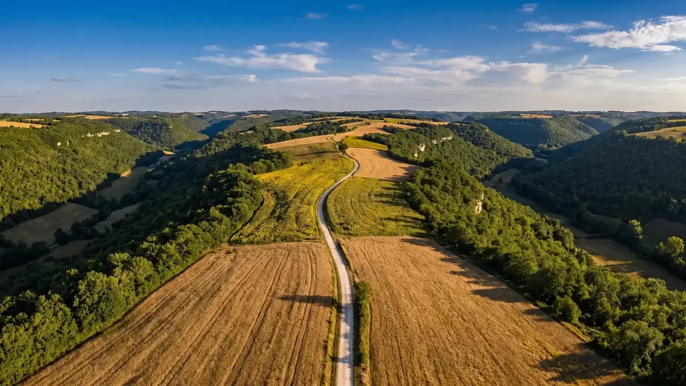 lomas y valles calizos y valles agrícolas del Quercy Blanc