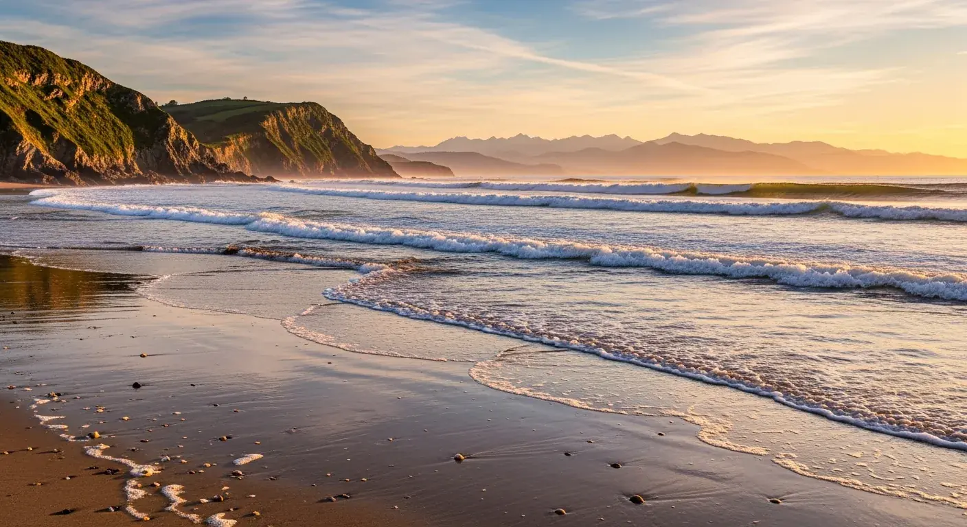 La Costa de los Vascos en Biarritz, la playa donde nació el surf europeo en 1956, frente a los Pirineos
