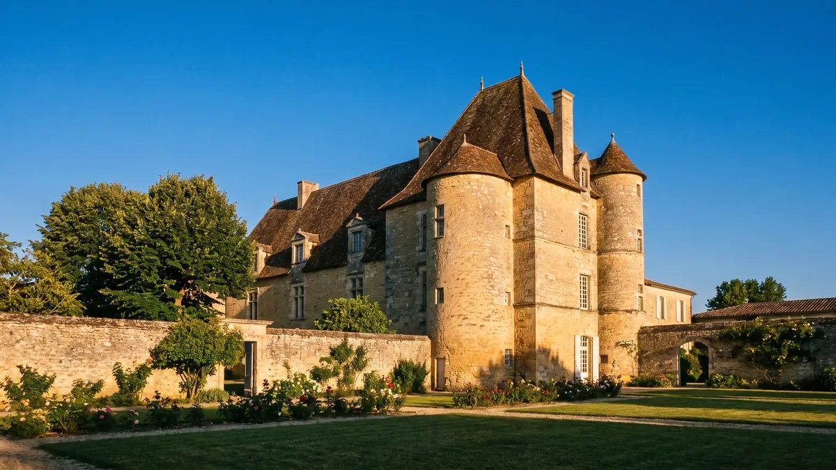 Descripción del castillo rural de Birac-sur-Trec, construido en piedra rubia