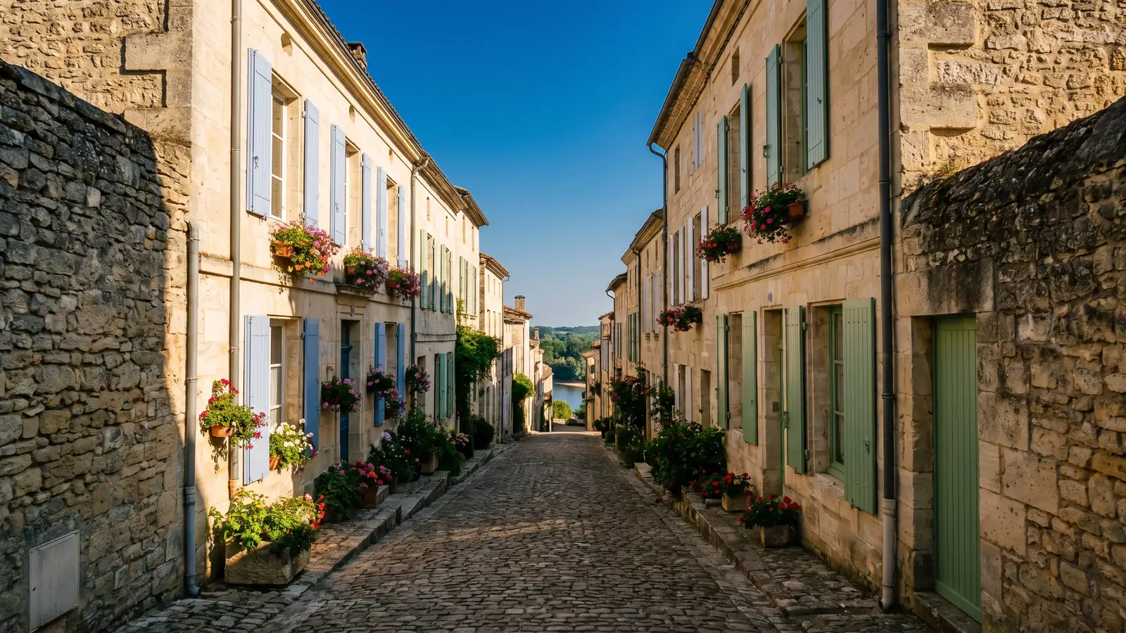 Callejuela empedrada de la ciudad alta de Bourg-sur-Gironde