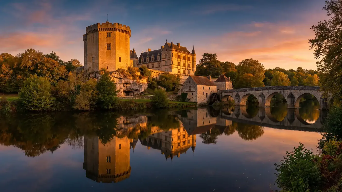 El castillo de Bourdeilles, a orillas del río Dronne, una parada a 13 minutos de Brantôme