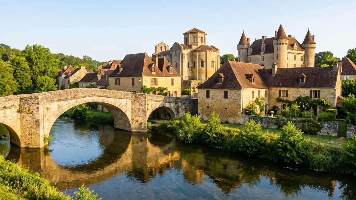 Puente medieval y castillo de Saint-Jean-de-Côle