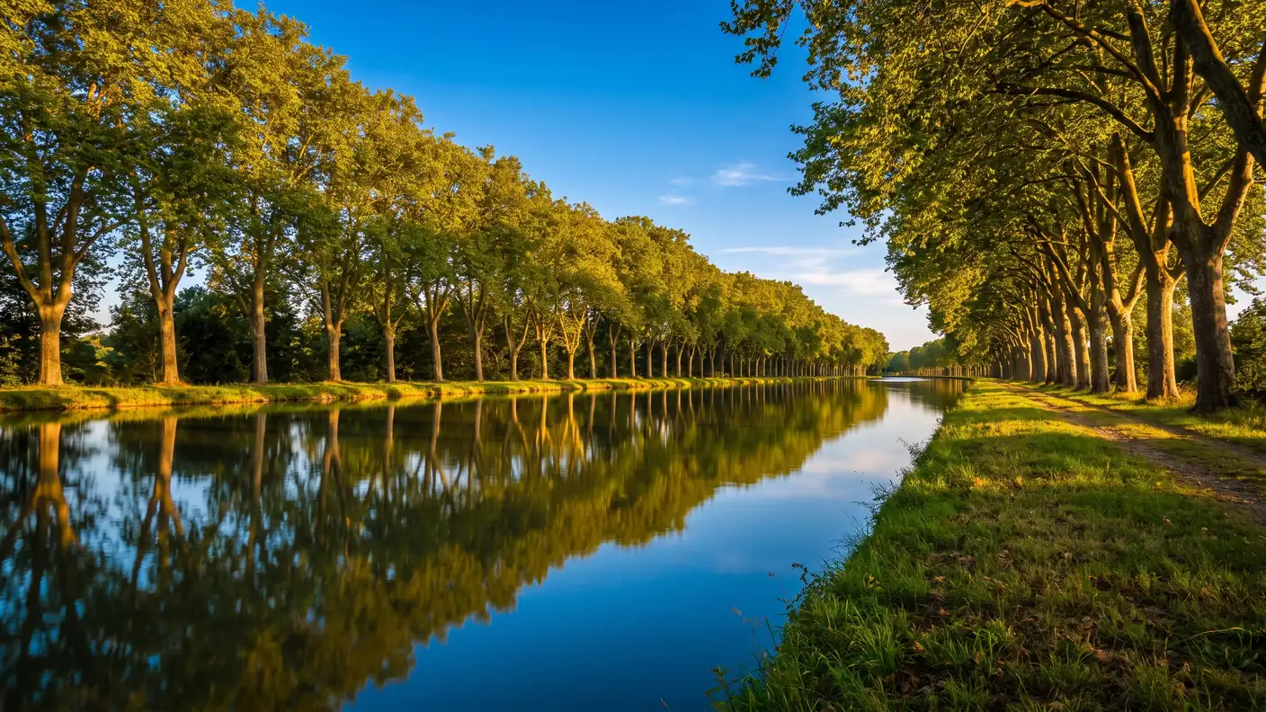 Canal del Garona, bordeado de plátanos, cerca de Buzet-sur-Baïse