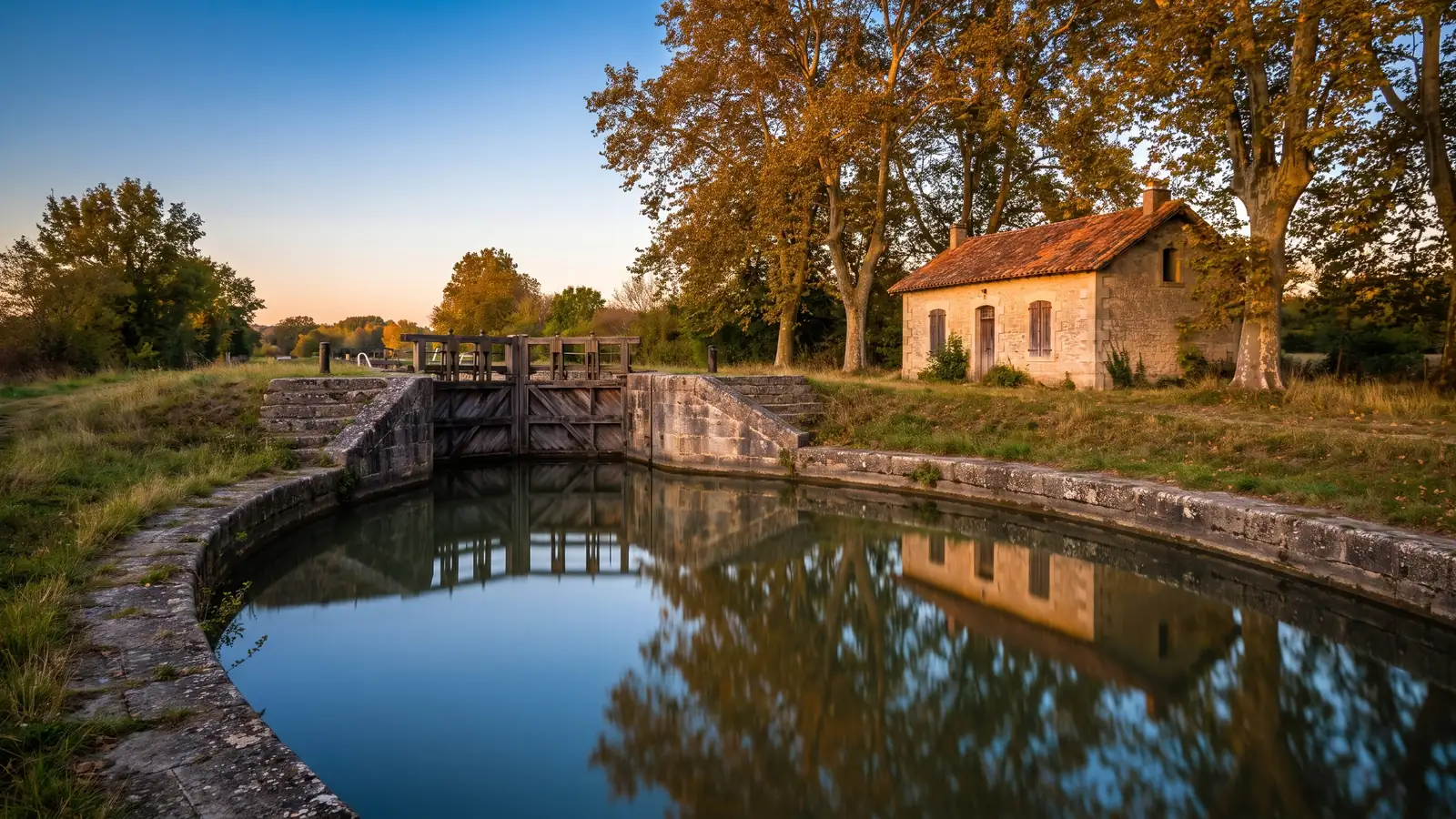 Esclusa de piedra y casa del guardián de la esclusa cerca de Buzet-sur-Baïse