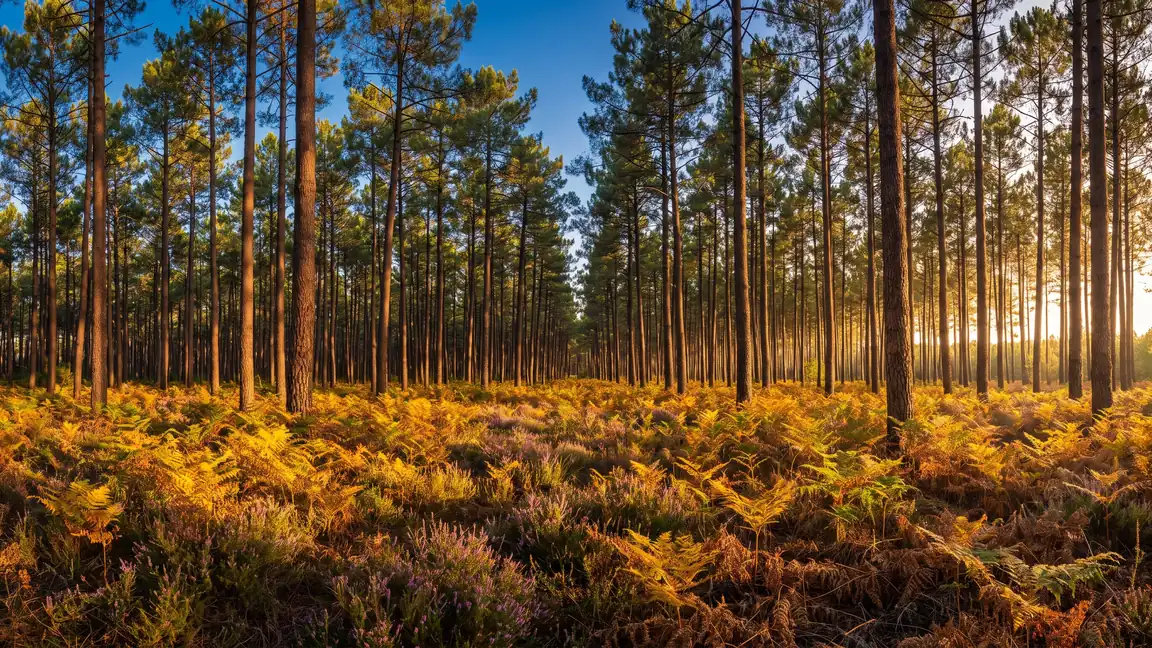 The maritime pine forest in the Landes de Gascogne near Biscarrosse, close to the Navarrosse Plage Camping Club