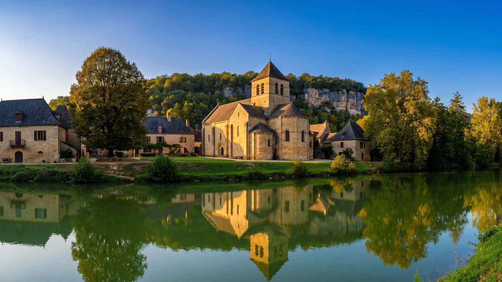 Iglesia románica de Saint-Léon-sur-Vézère, a orillas del río