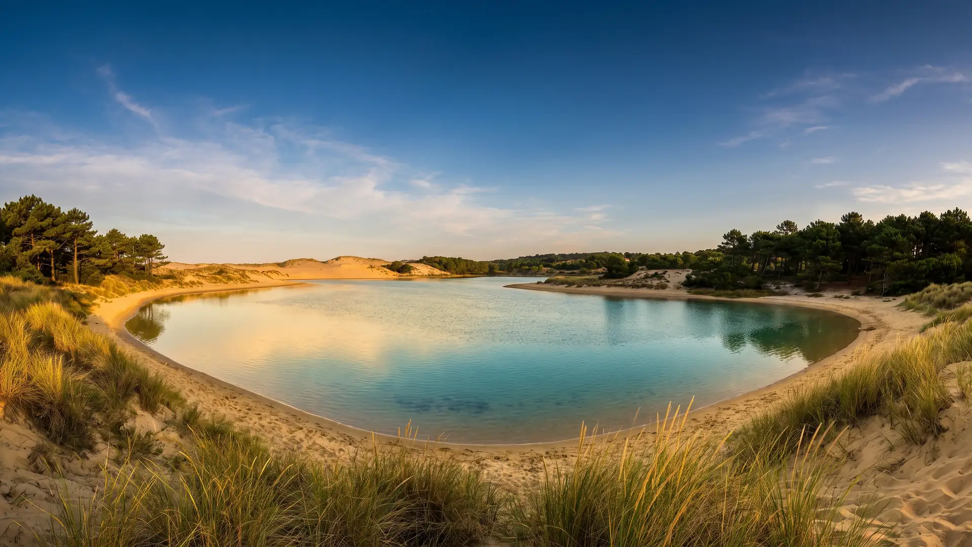 Lago marino de Vieux-Boucau, rodeado de arena y pinos