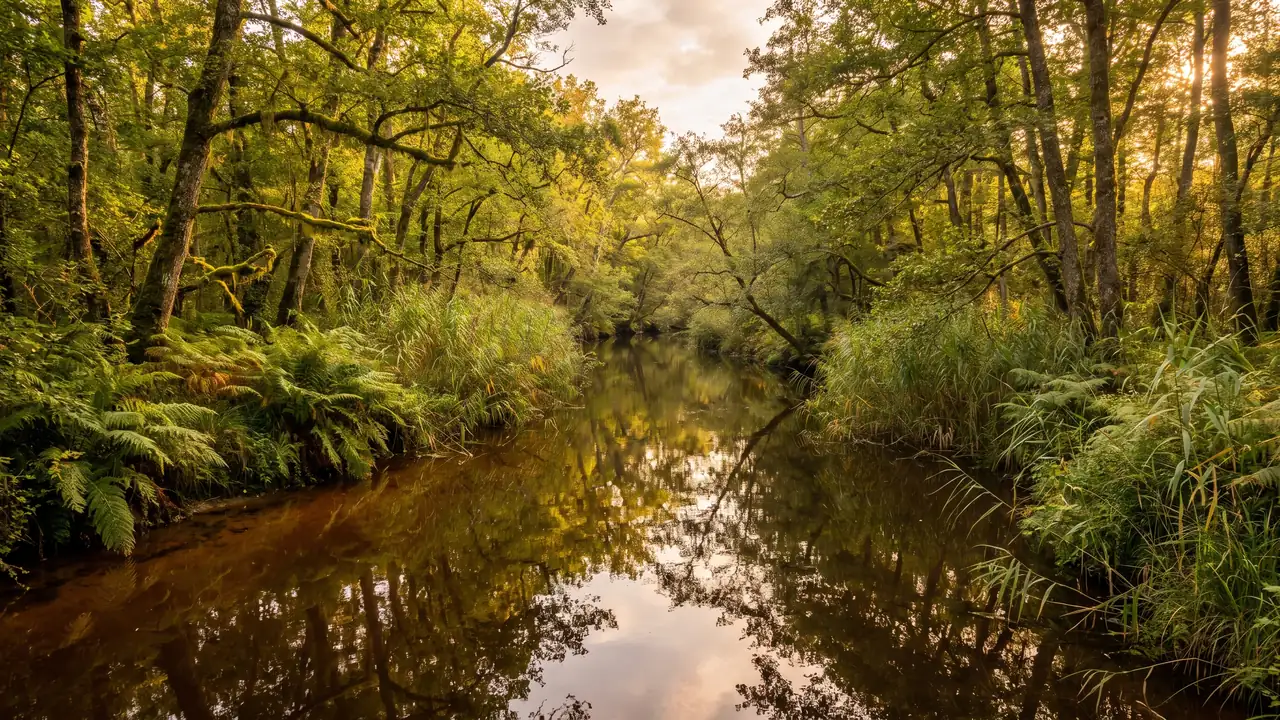 El Courant d'Huchet, la «pequeña Amazonia de las Landas», un bosque de galería cerca de Léon, junto al camping Les Vignes