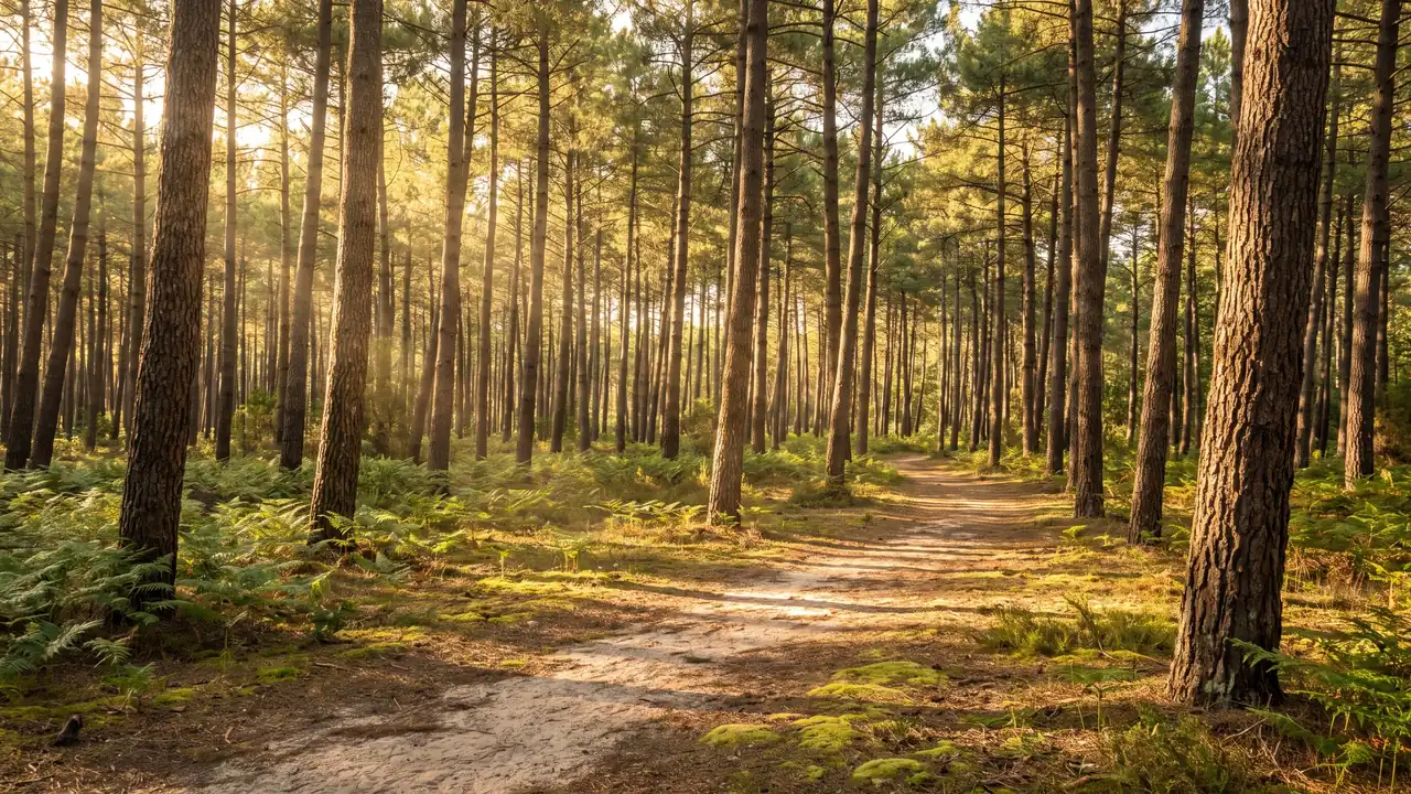 Las carreteras forestales del Médoc que conducen a Carcans, en Gironda — destino del traslado privado Burdeos → Carcans