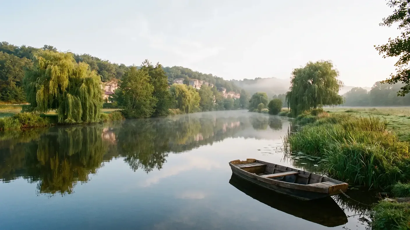 El valle del Dronne, en la región de Ribérac, cerca de Celles (Dordoña) — destino del traslado privado Burdeos → Celles
