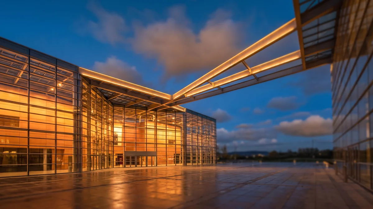 Sedan with a professional chauffeur in front of the Bordeaux-Lac Convention Center