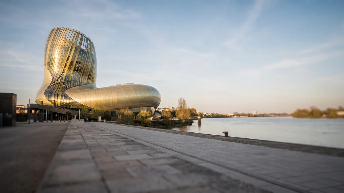 The Cité du Vin in Bordeaux, as seen from the banks of the Garonne River