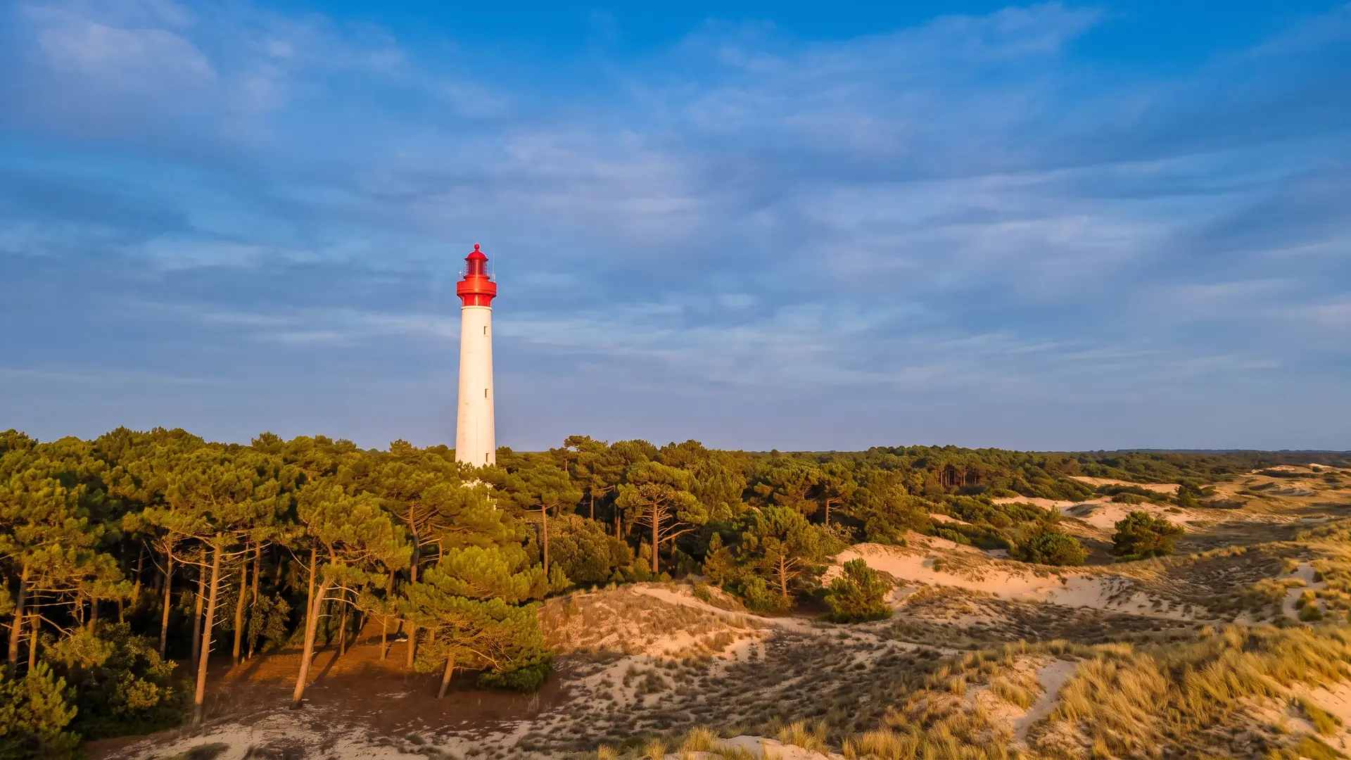 The Coubre Lighthouse overlooking the pine forest and dunes of the Arvert Peninsula, near the Club Med La Palmyre