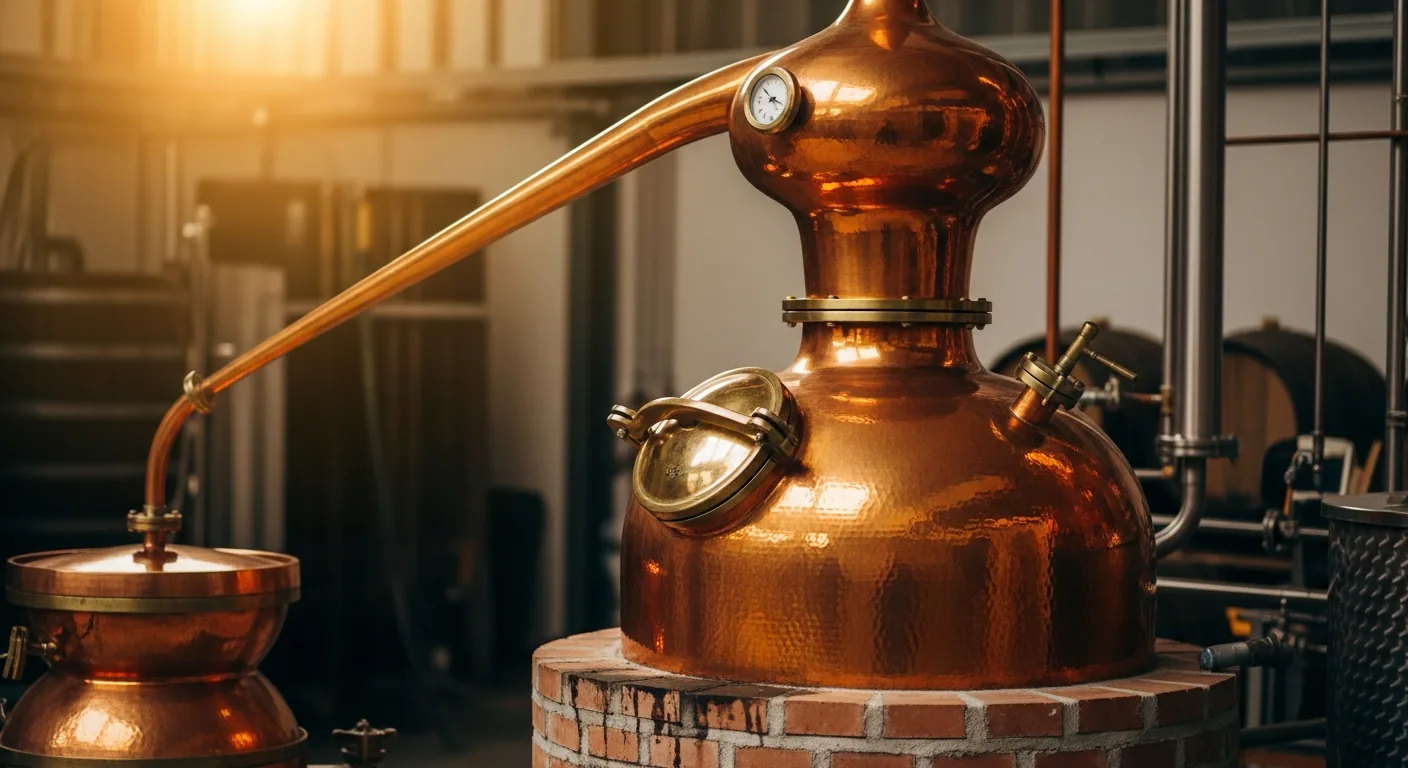 Alambique tradicional de cobre de Charente, destilación de doble calentamiento en Cognac