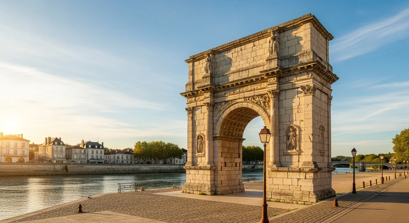 Arco de Germánico en Saintes, arco romano de piedra caliza situado a orillas del río Charente