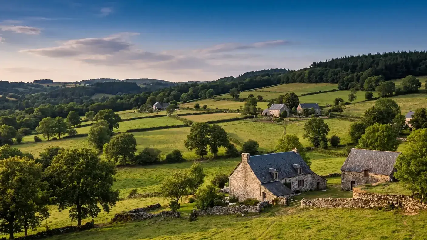 Campiña del Alto Limousin, cerca de Coussac-Bonneval, entre bosques y praderas