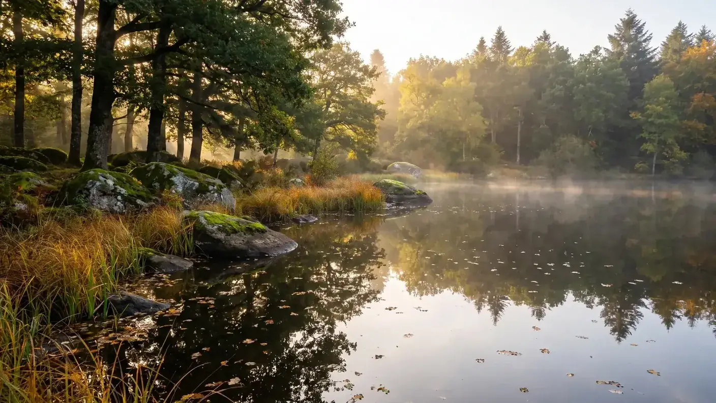 Estanque rodeado de árboles en el Alto Limousin, cerca de Coussac-Bonneval