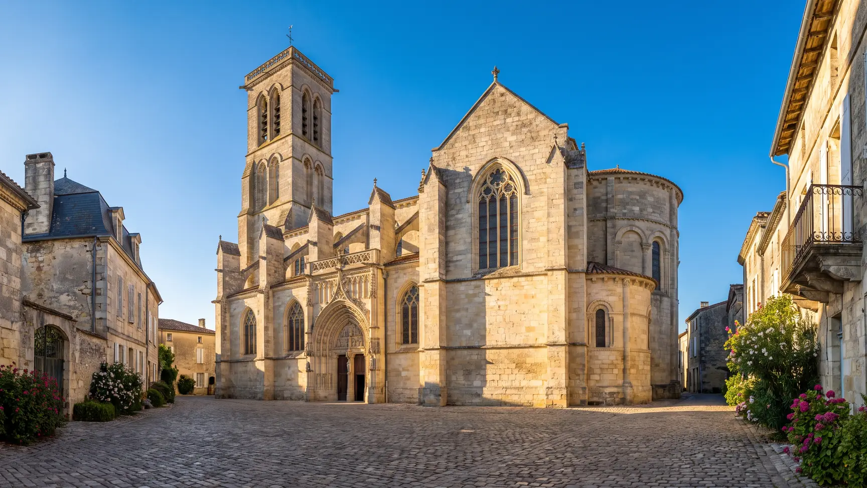 Iglesia de San Juan Bautista de Coutras: ábside románico y campanario-pórtico neogótico de 1874