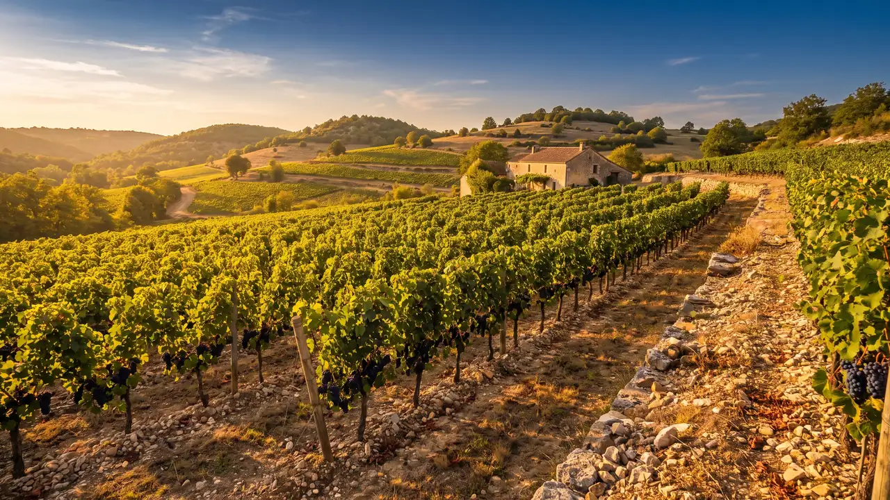Viñedos de malbec en las terrazas calcáreas cerca de Douelle