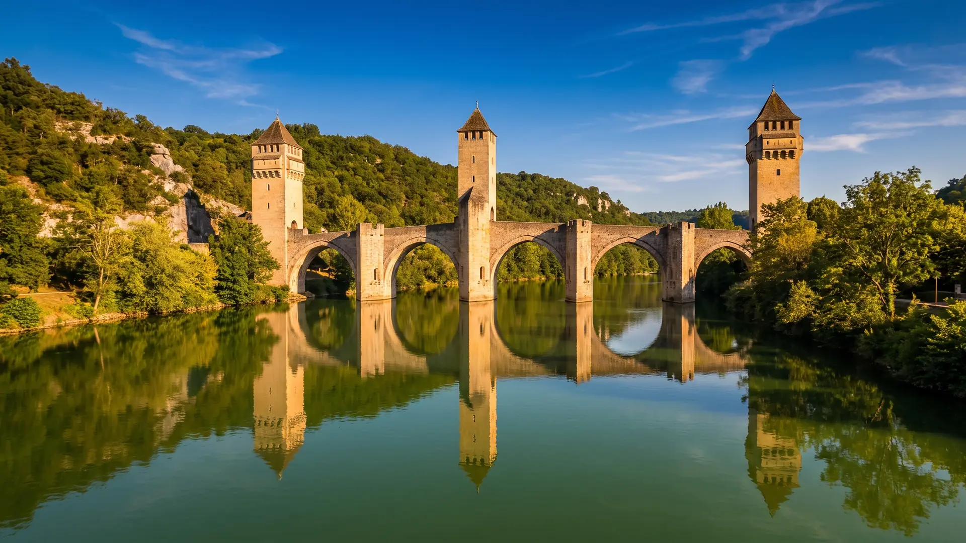 El puente Valentré y sus tres torres medievales en Cahors
