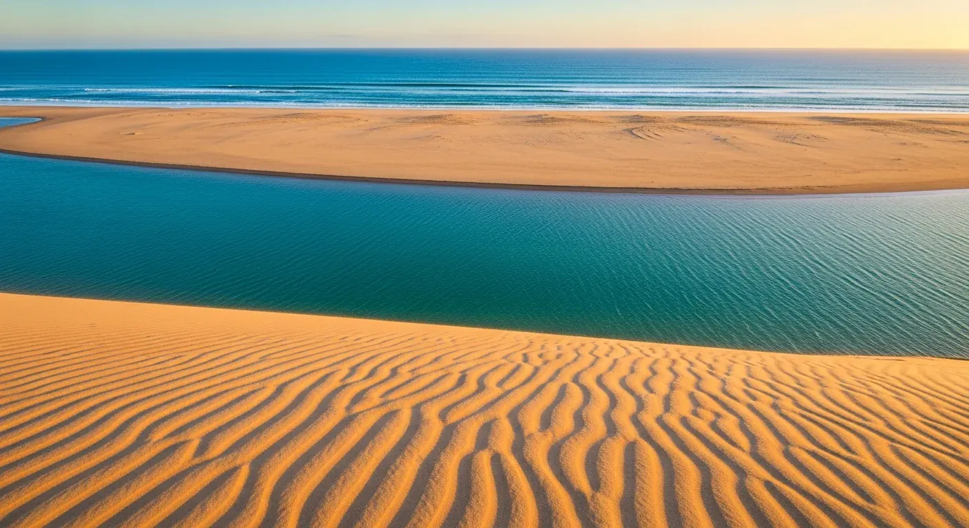 Vista desde la cima de la Duna de Pilat hacia el Banc d'Arguin y el Cap Ferret al atardecer