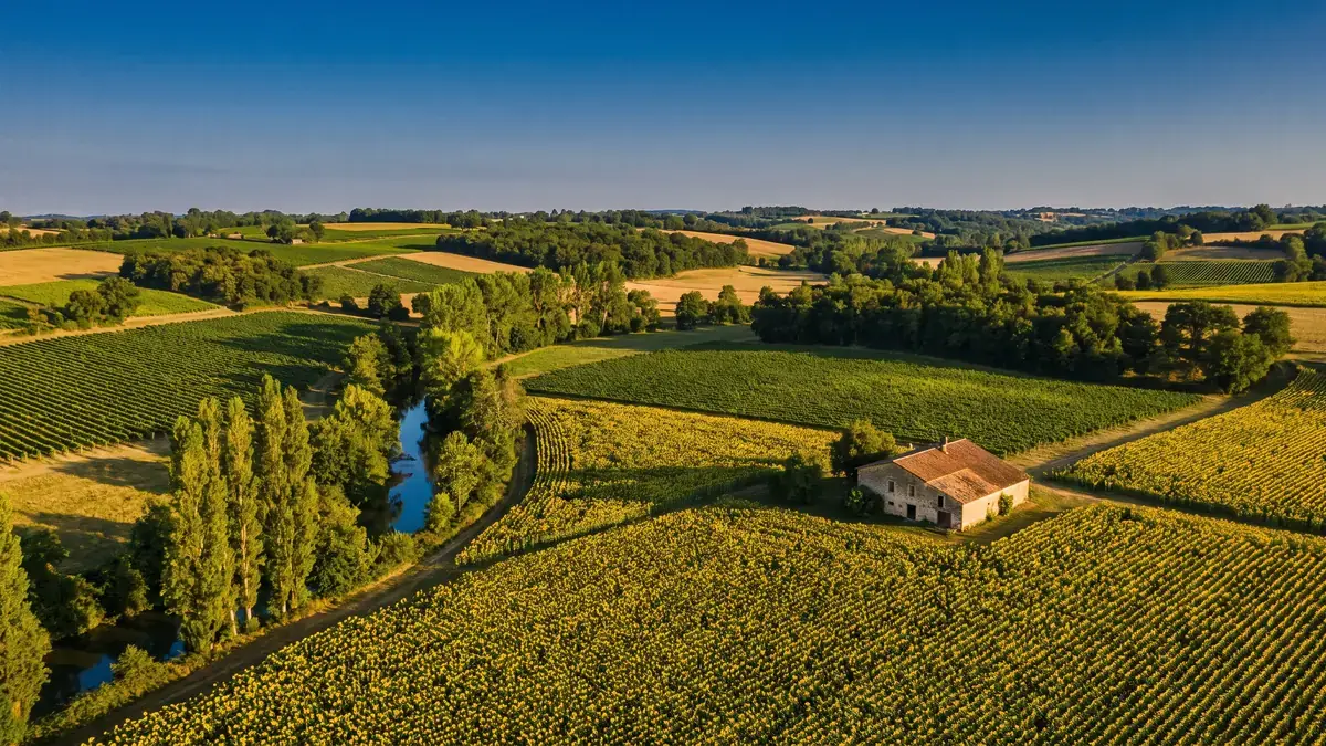 El valle del Dropt, en dirección a Duras, y su viñedo de las Côtes de Duras, una parada enoturística de un día desde Lauzun