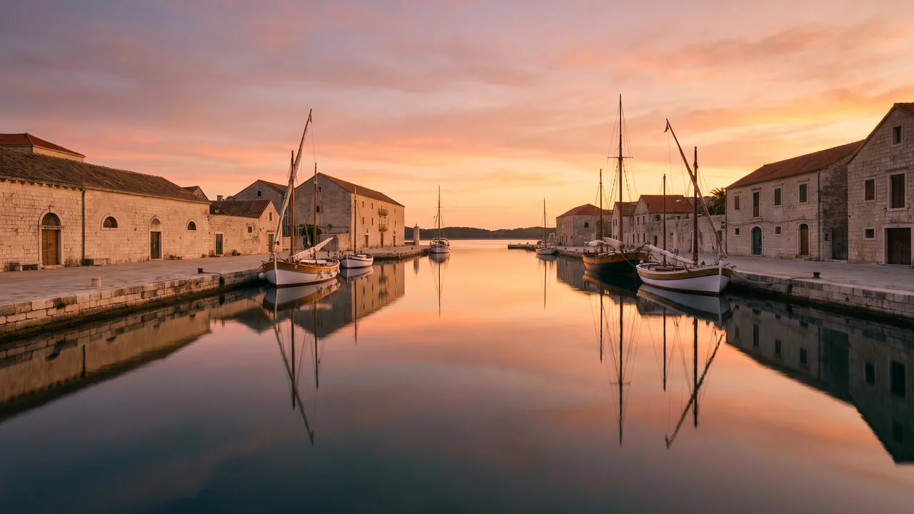 El Puerto Viejo de La Rochelle al atardecer, con sus muelles de piedra clara y veleros atracados en aguas tranquilas