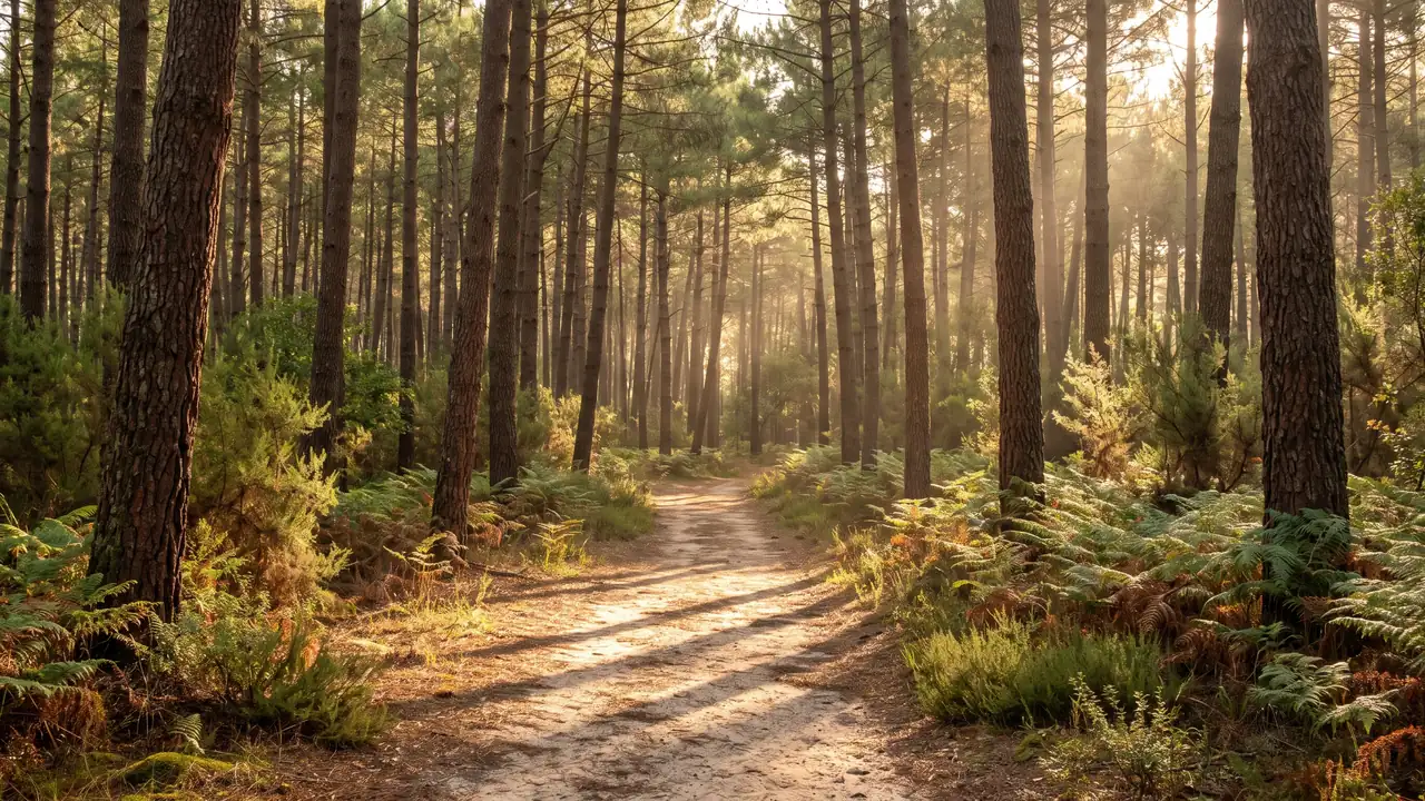 La forêt de pins des Landes de Gascogne, sur la route du Lac de Curton
