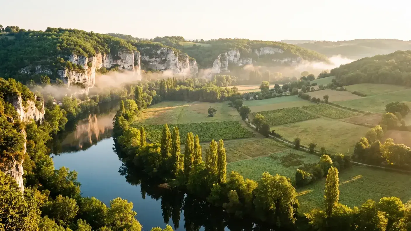 El valle del Vézère, en dirección a Les Eyzies