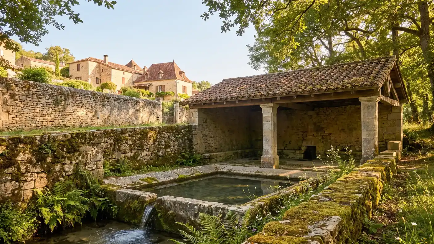 Lavadero cubierto de Loubès-Bernac, alimentado por un manantial