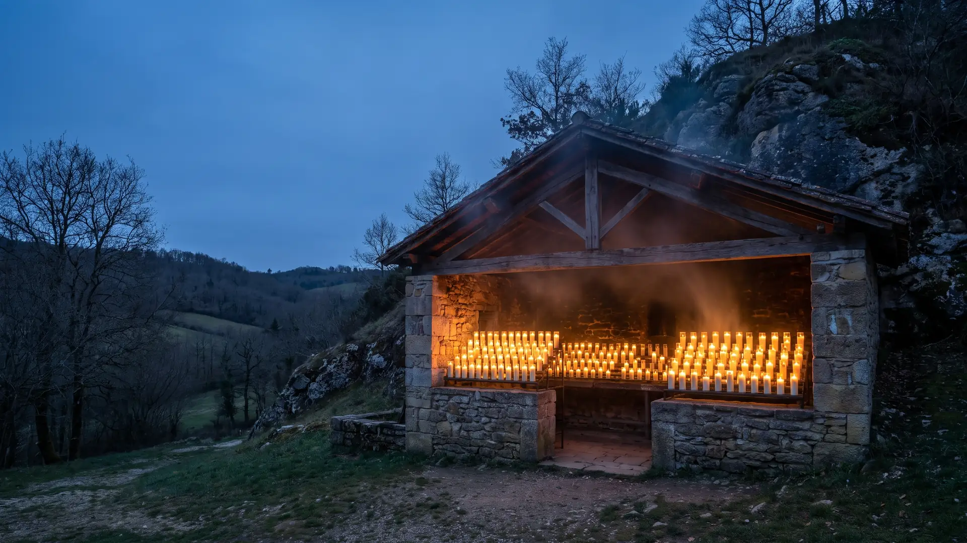 Velas votivas encendidas en el santuario de Lourdes