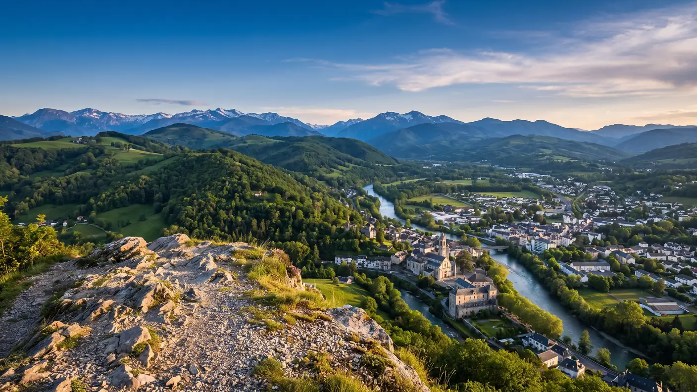 Panorama de Lourdes y de los Pirineos desde el Pic du Jer