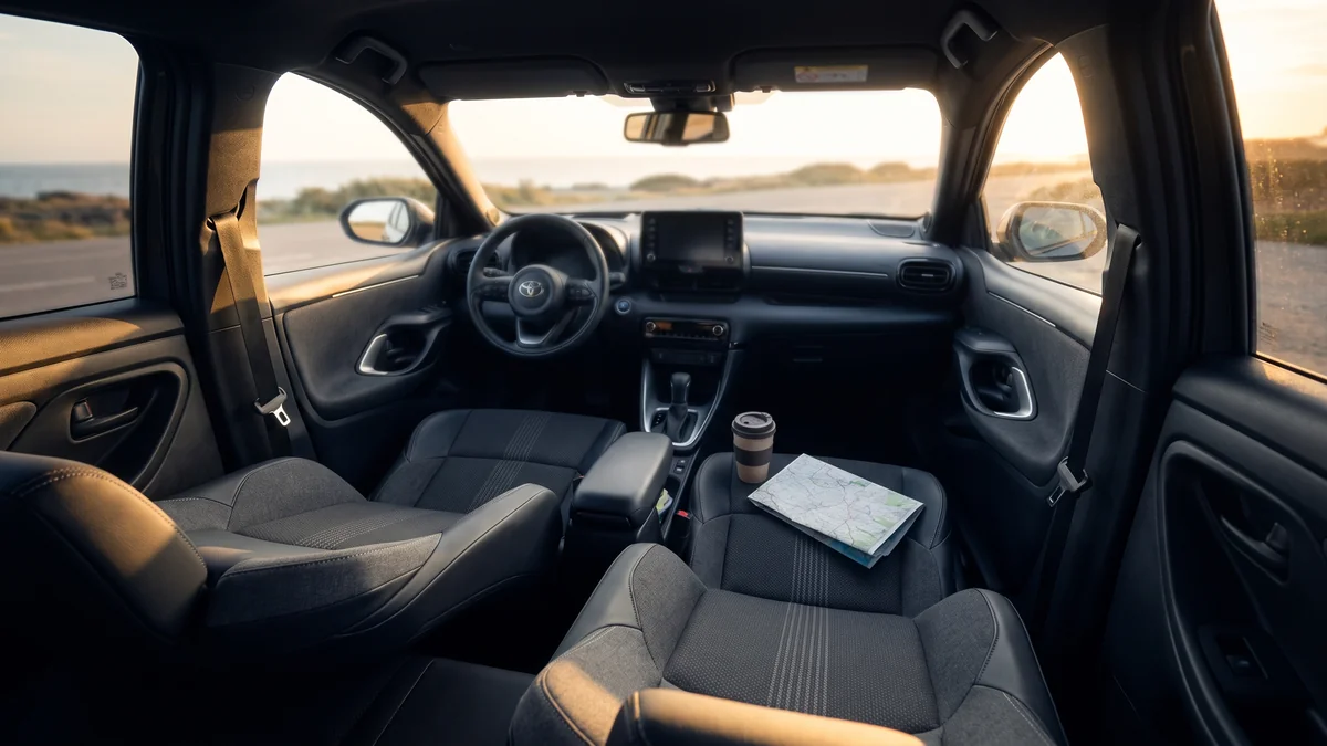 Interior cuidado de un Toyota Yaris híbrido Eco, la gama más económica de Burdeos