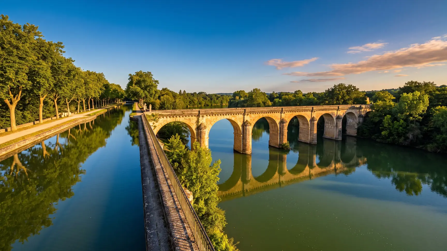 Puente-canal del Cacor, que lleva el canal lateral por encima del Tarn
