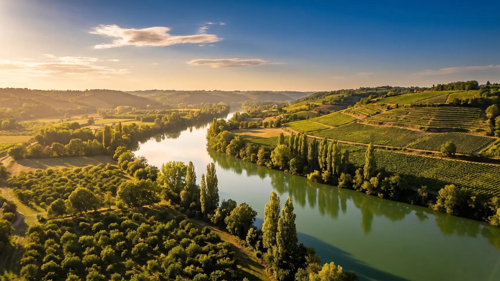 El valle del Tarn, los huertos y las laderas de los alrededores de Moissac