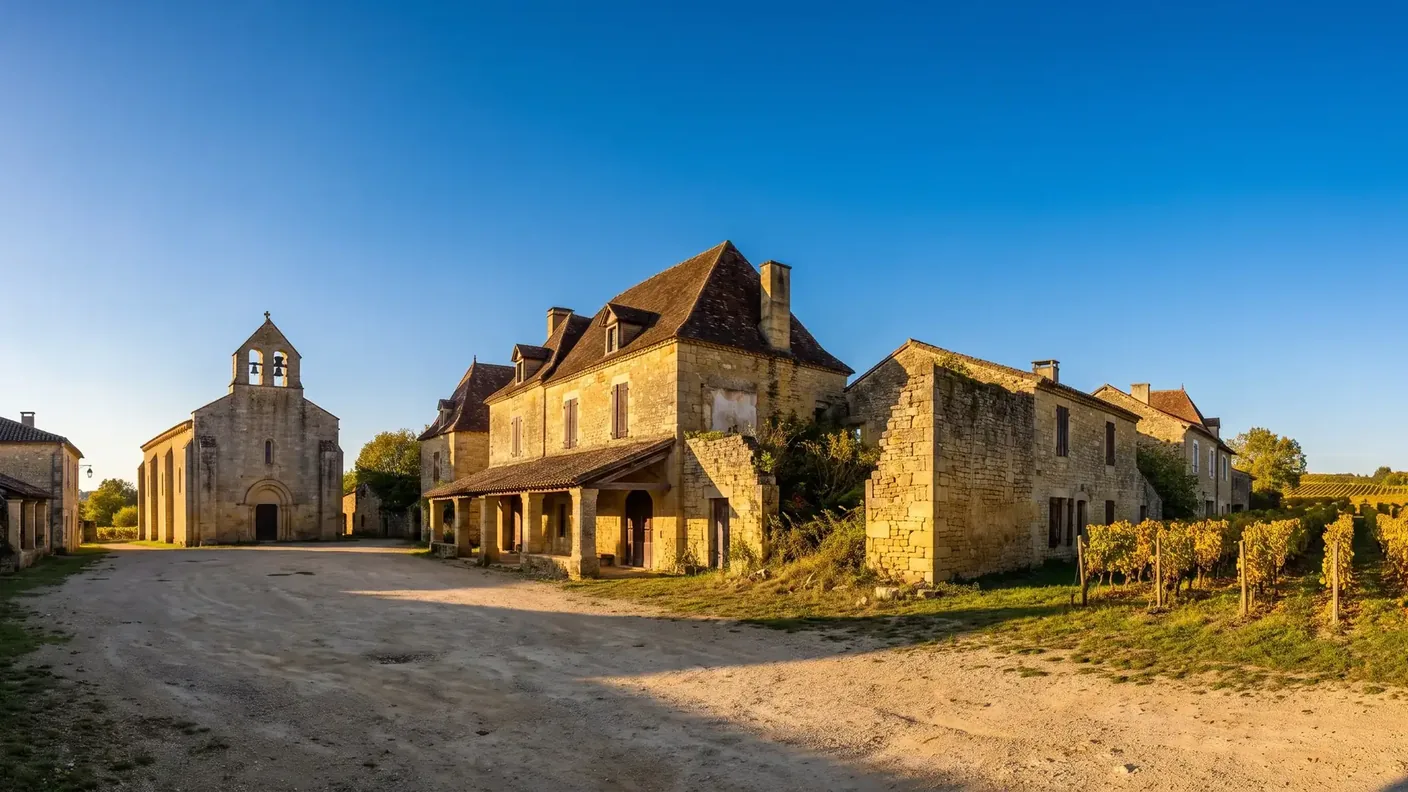 La aldea de La Bastide y la iglesia de San Miguel en Monestier