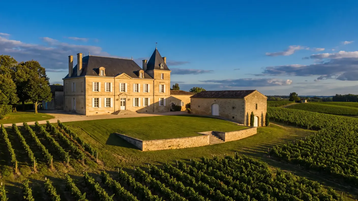 Castillo vitivinícola de piedra en las colinas de la región de Libourne
