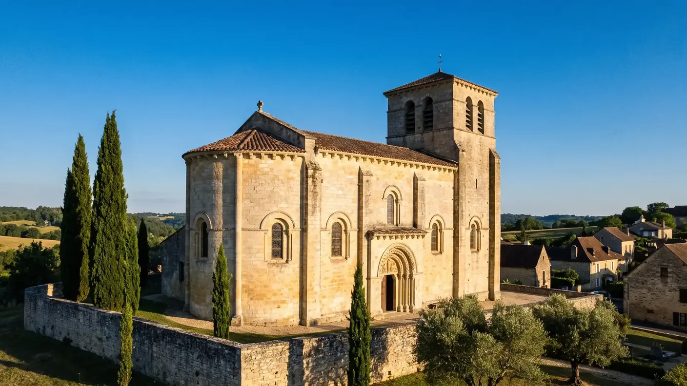 Iglesia de San Pedro de los Lazos de Ménestérol, construida en piedra clara