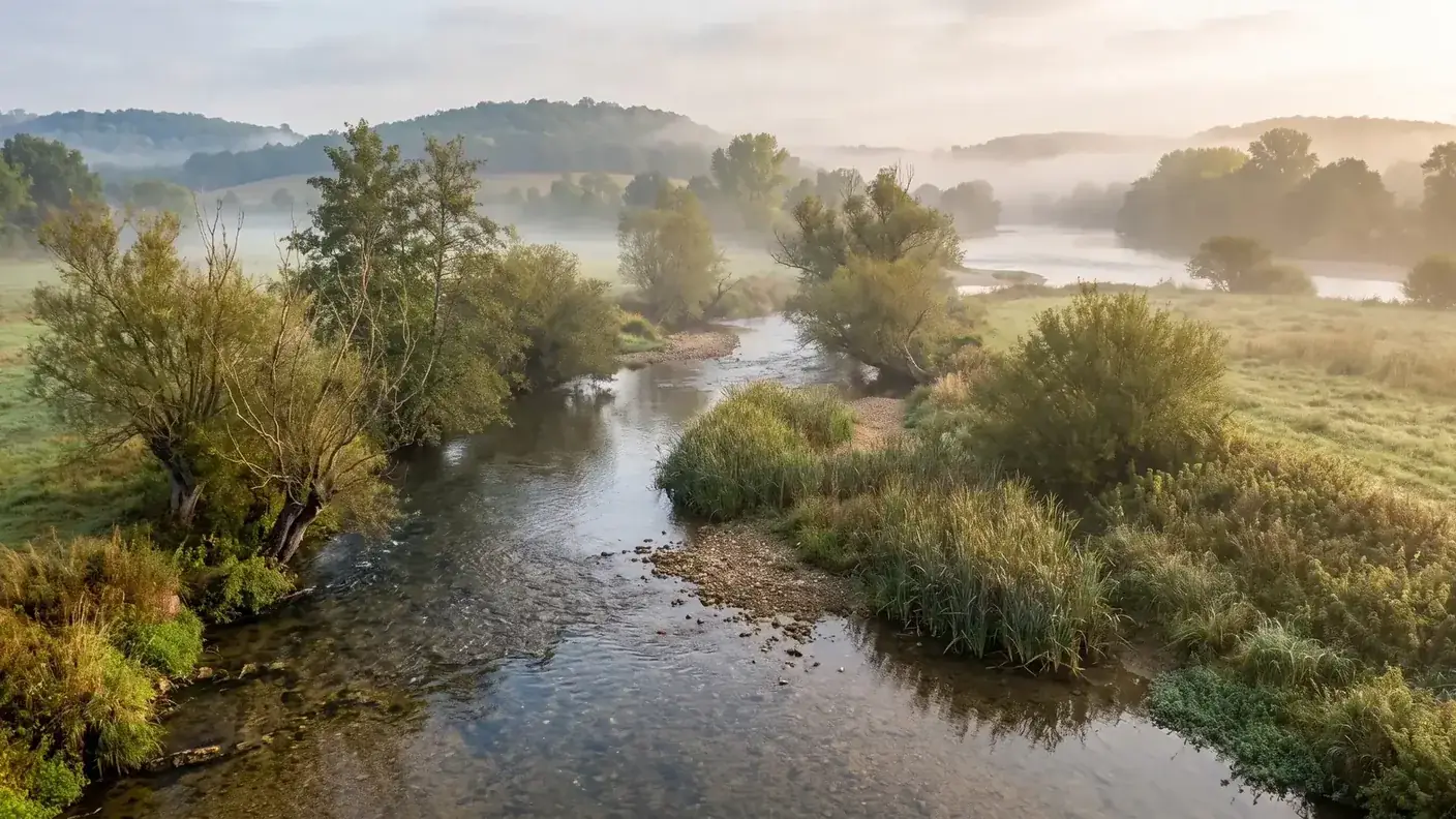 El río Crempse, bordeado de sauces y praderas, cerca de Mussidan