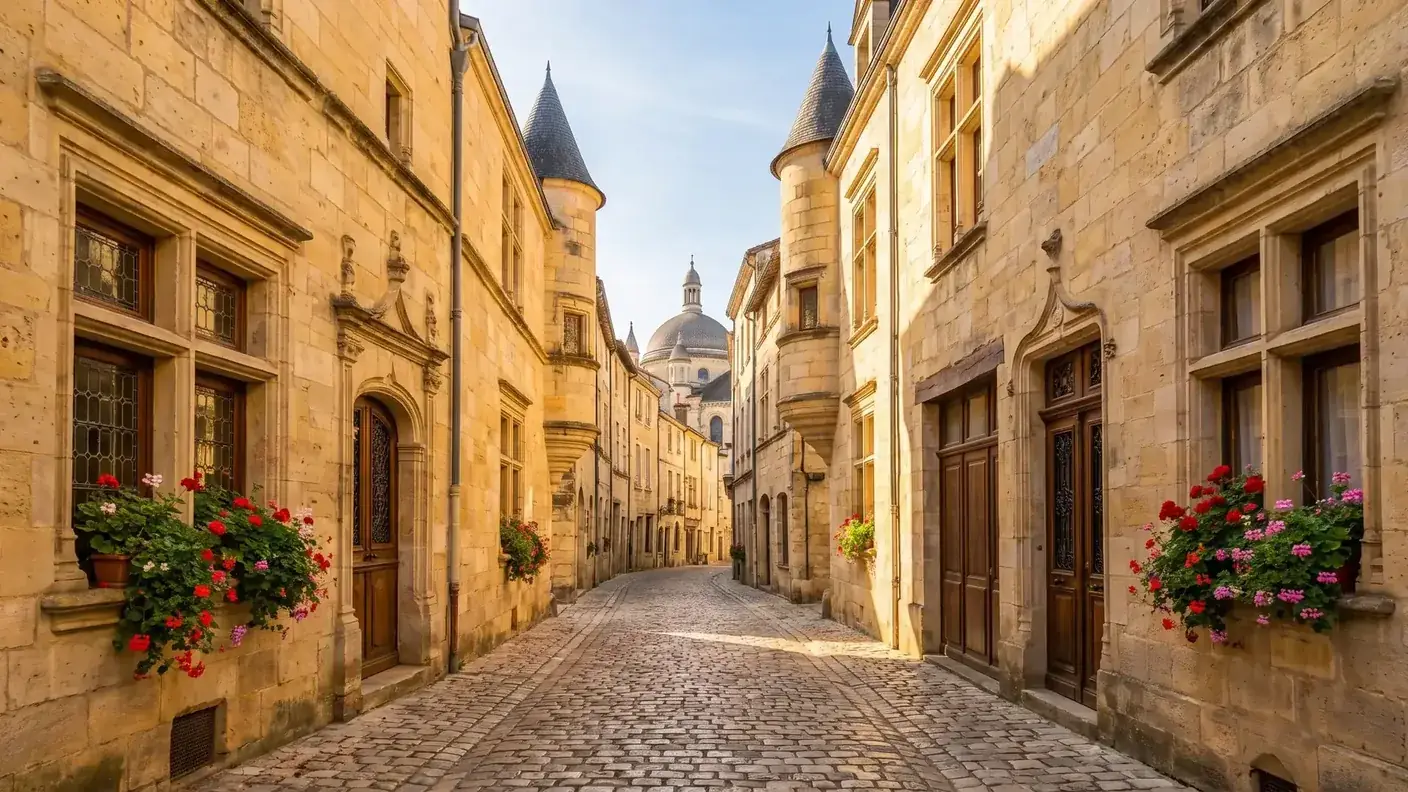 Callejuela «Renaissance» de Périgueux, con Saint-Front al fondo