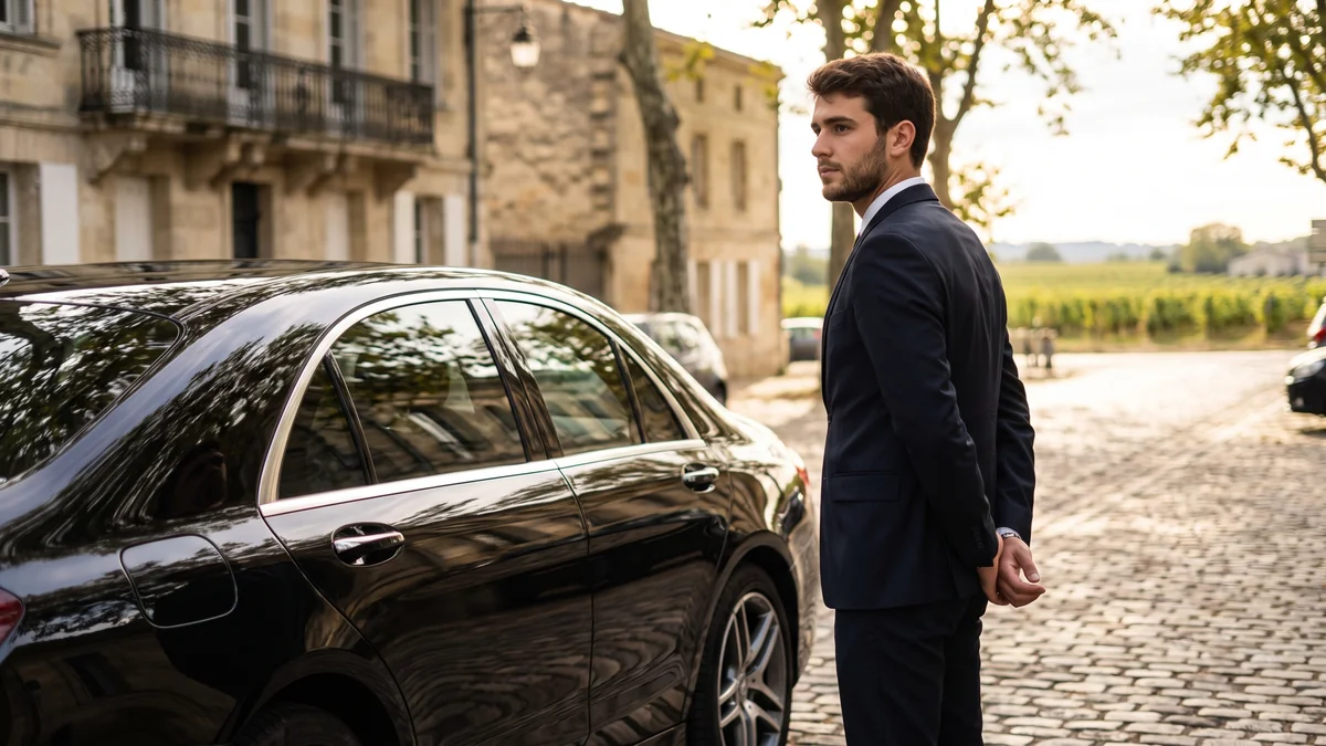 Professional chauffeur holding the required card in Bordeaux