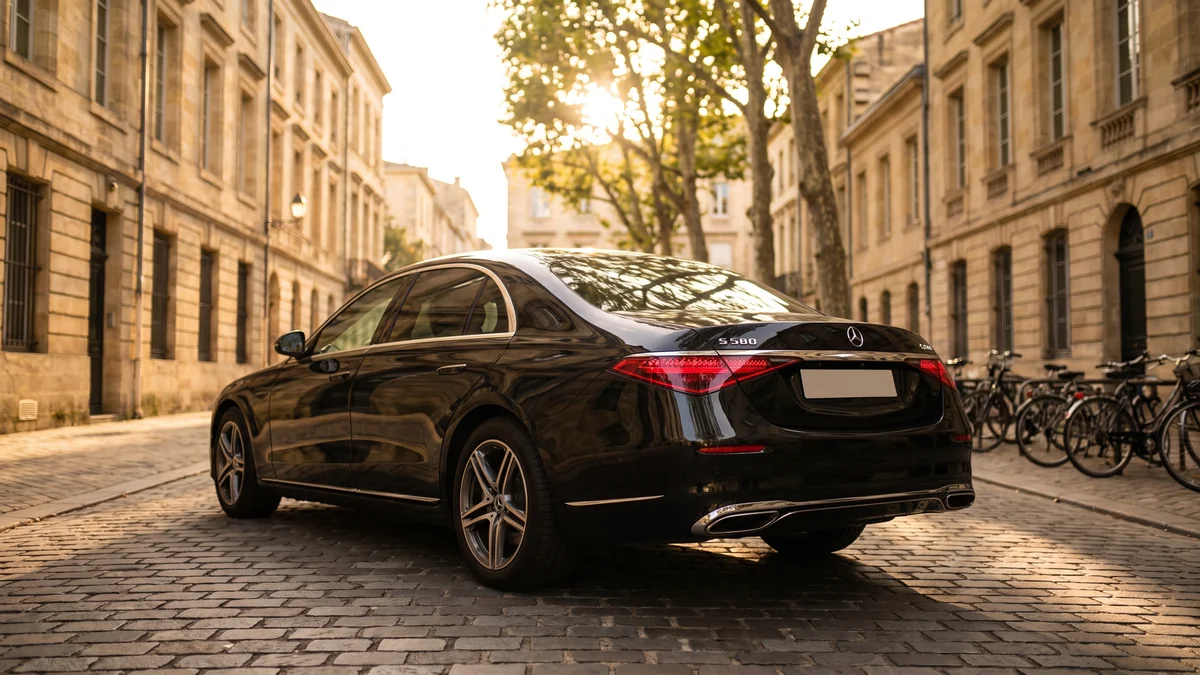 Details of a compliant chauffeured vehicle meeting the size and power requirements in Bordeaux