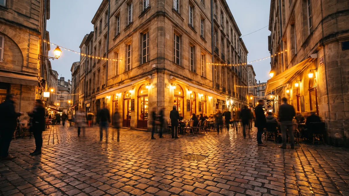 Place Saint-Pierre comes alive at night with its bars and outdoor seating areas in Old Bordeaux
