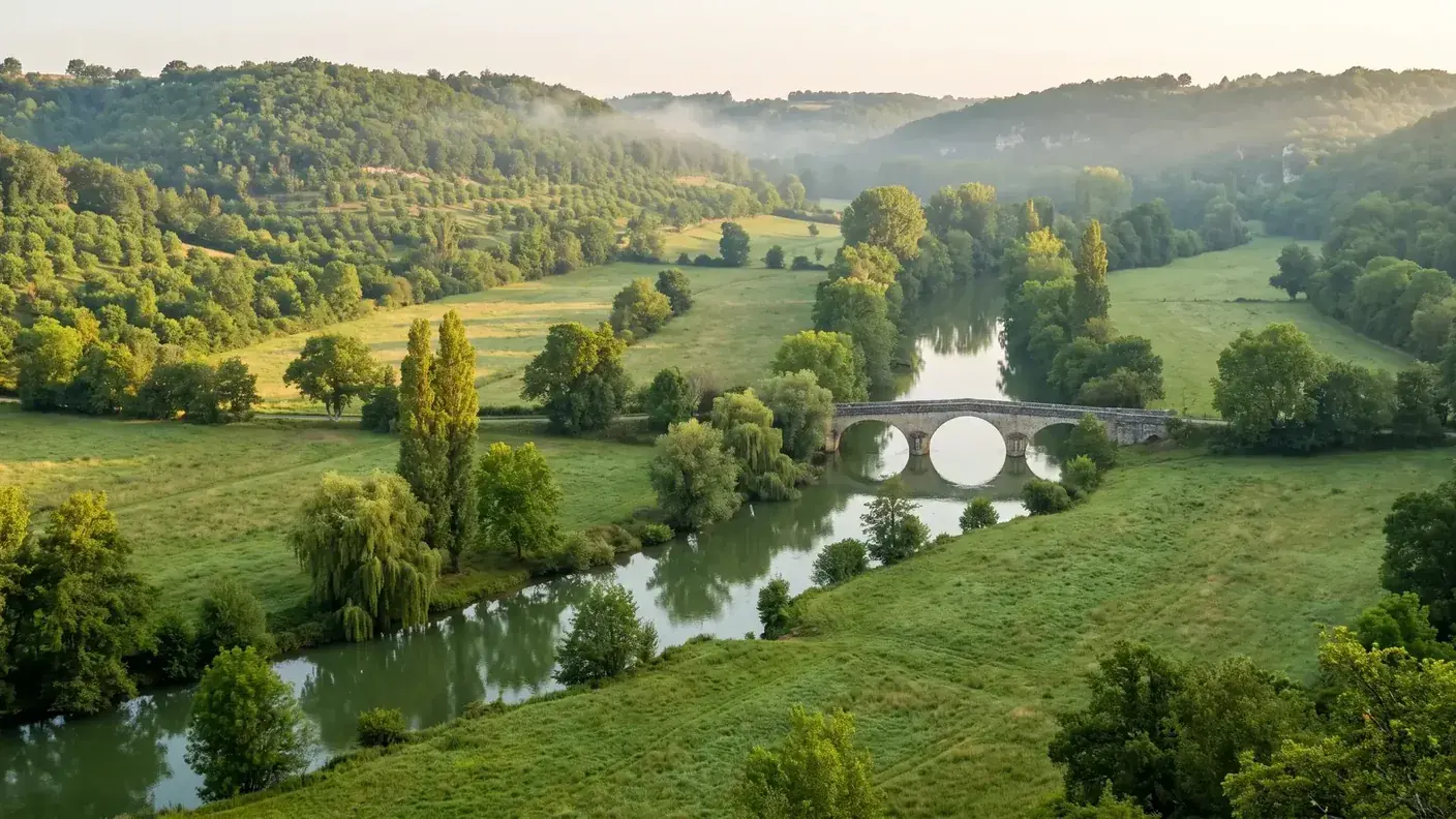 El valle del Dronne, rodeado de praderas, cerca de Ribérac